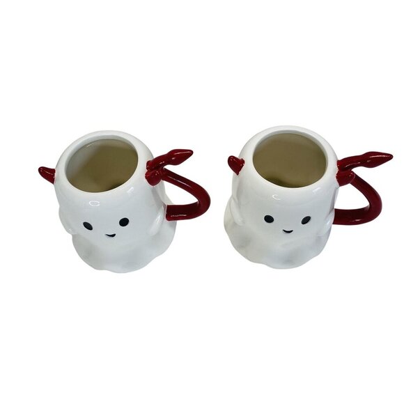 Ghost Red Devil Horns & Tail Ceramic Mugs Set Of 2 By Jack O Lantern Lane - Picture 2 of 5
